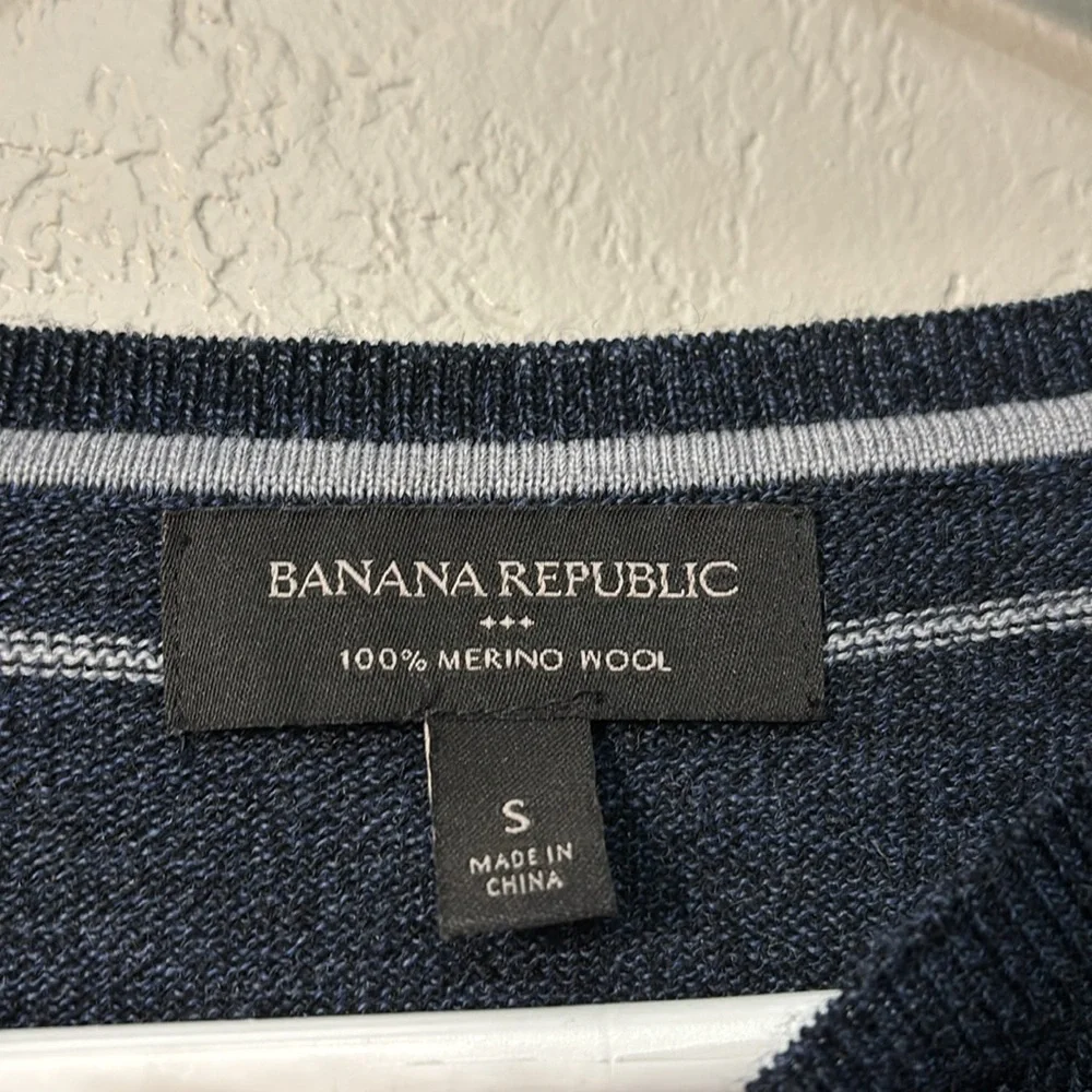 Banana Republic Factory Blue and Orange Crewneck Sweater Wool Merino Size S